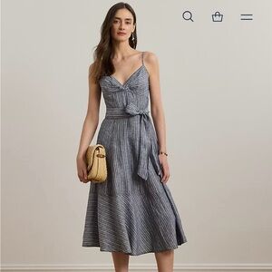 Lauren Ralph Lauren Navy Striped Midi Dress